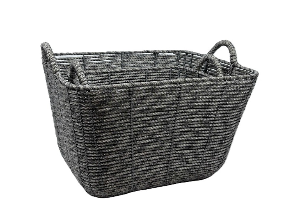 Professional-grade Set of 2 Twisted Resin Rounded-Corner Baskets in Grey Twill Weaving